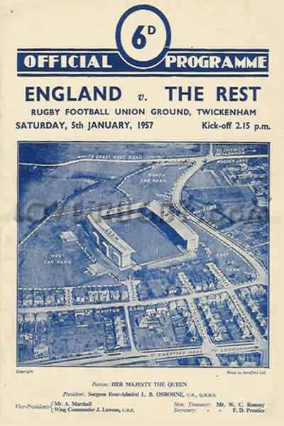 1957 England v The Rest (RFU)  Rugby Programme